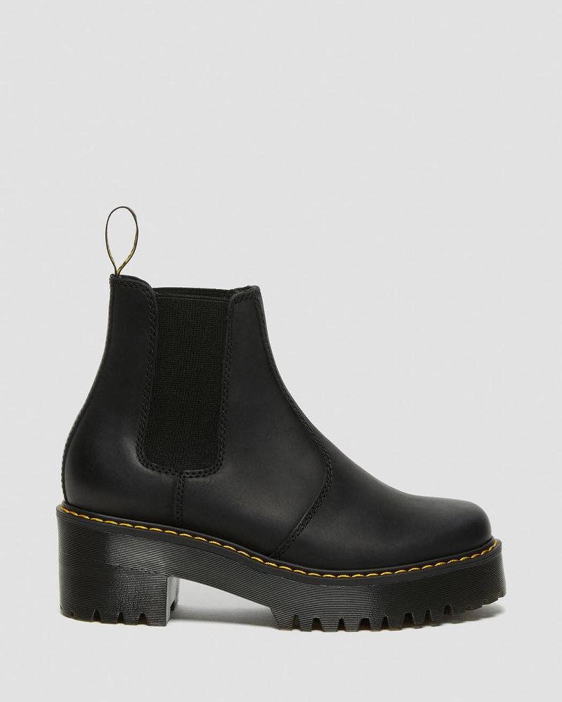 Dr Martens Rometty Wyoming Læder Platform Chelsea Støvler Dame Sort | DK 129FDN